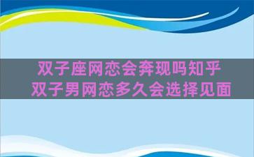 双子座网恋会奔现吗知乎 双子男网恋多久会选择见面